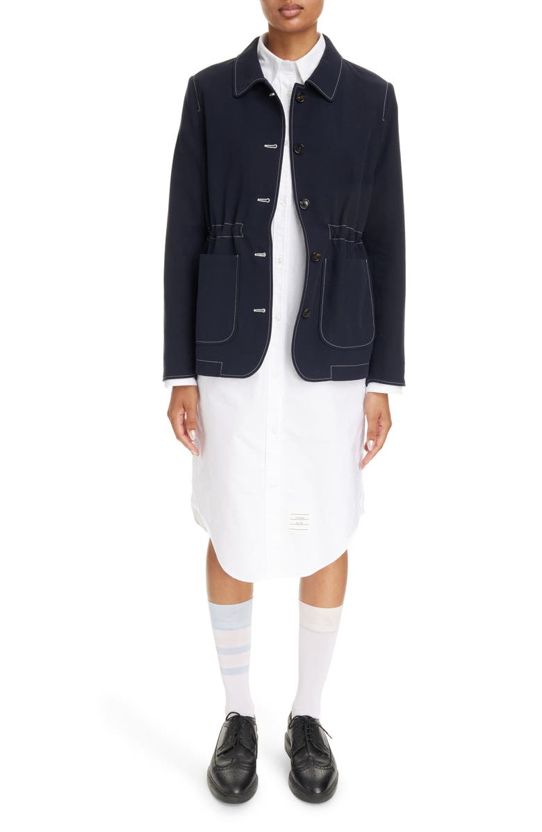 Thom Browne Patch Pocket Cotton Blend Hopsack Jacket, Alternate, color,