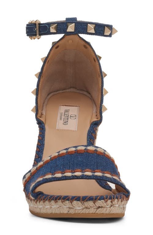 Valentino Rockstud 105 Denim Wedge Sandal In Blue