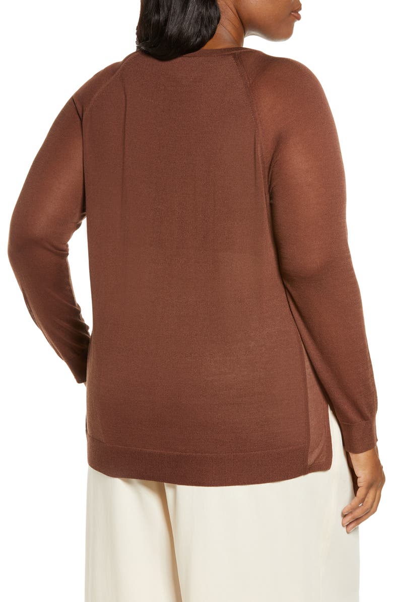 Lafayette 148 New York Sheer Sleeve V-Neck Sweater, Alternate, color, Copper Dust