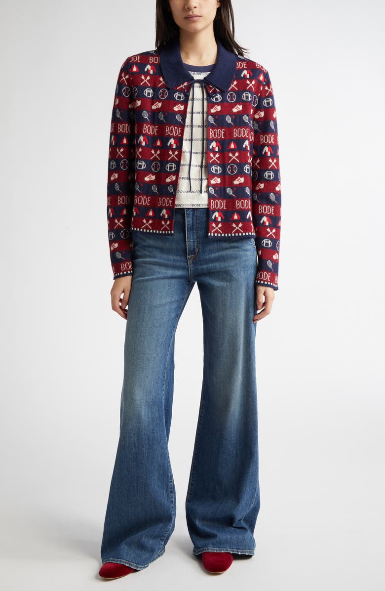 Bode Sporting Jacquard Baby Alpaca Cardigan, Alternate, color, 