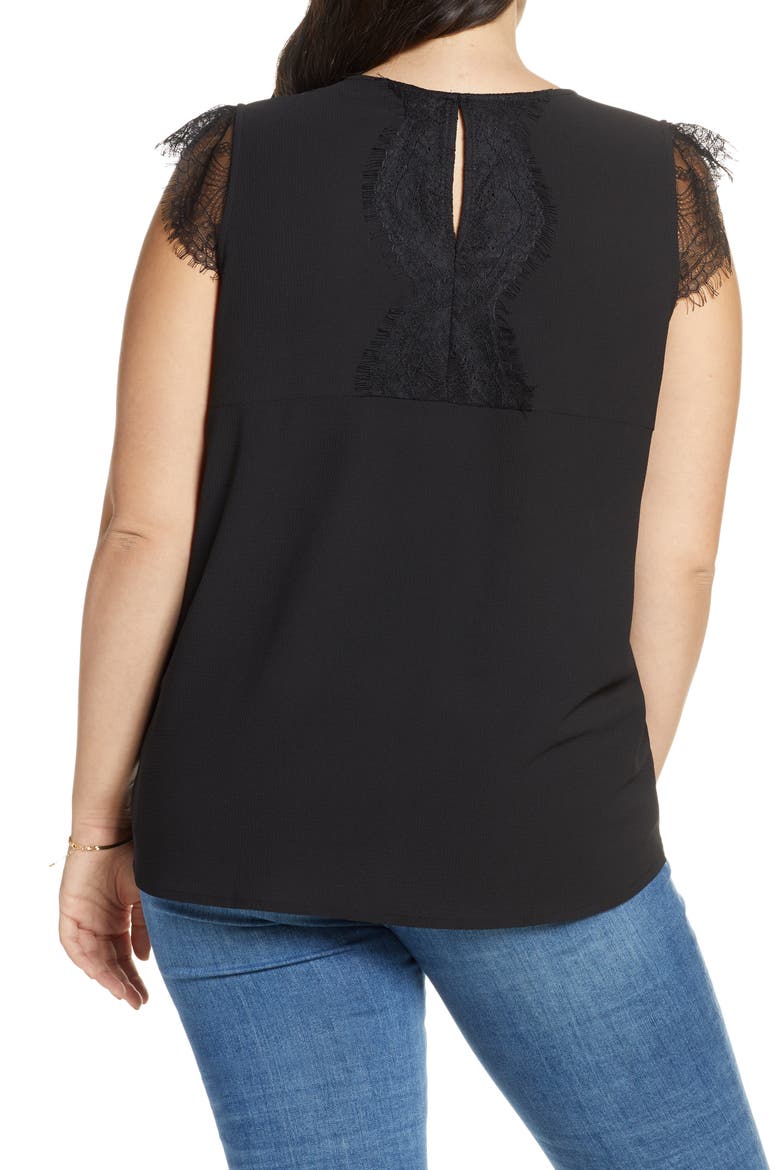 Lace Trim Top, Alternate, color, BLACK