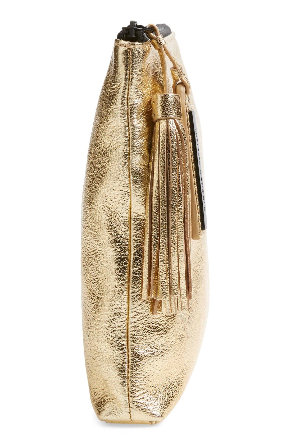 Tassel Metallic Leather Pouch, Alternate, color, GOLD