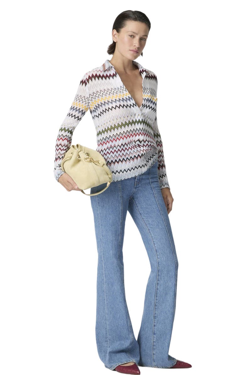 Missoni Zigzag Cotton And Viscose Blouse With V-neckline, Main, color, Green& Brown