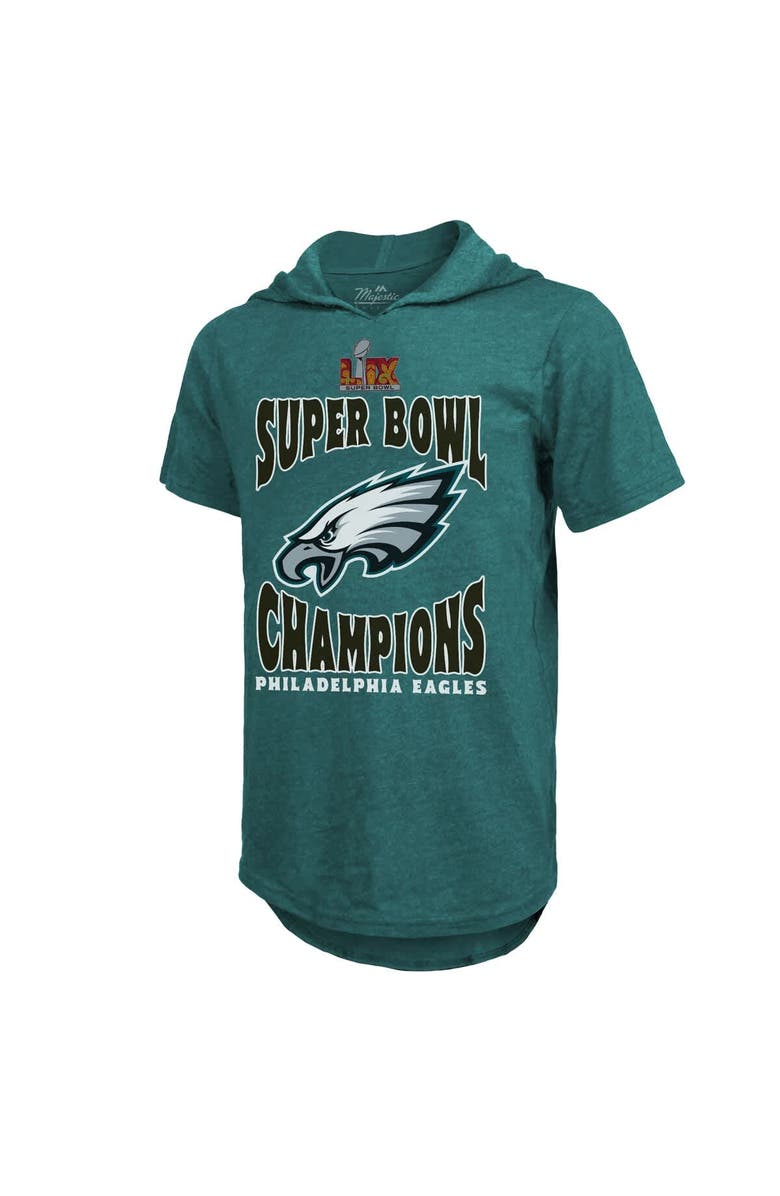 Majestic Threads Men's Majestic Threads Saquon Barkley Midnight Green Philadelphia Eagles Super Bowl LIX Champions Name & Number Tri-Blend Short Sleeve Pullover Hoodie, Alternate, color, 