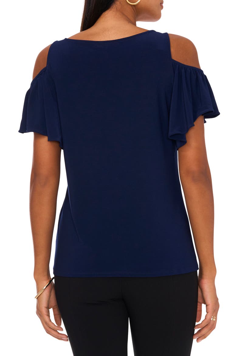 Ruffle Cold Shoulder Top, Alternate, color, NAVY