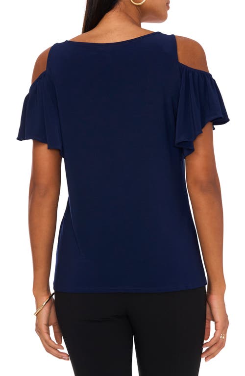 Chaus Ruffle Cold Shoulder Top In Blue