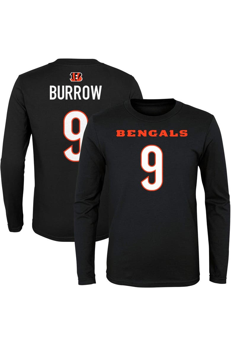 Youth Joe Burrow Black Cincinnati Bengals Mainliner Player Name & Number Long Sleeve T-Shirt, Alternate, color, Black