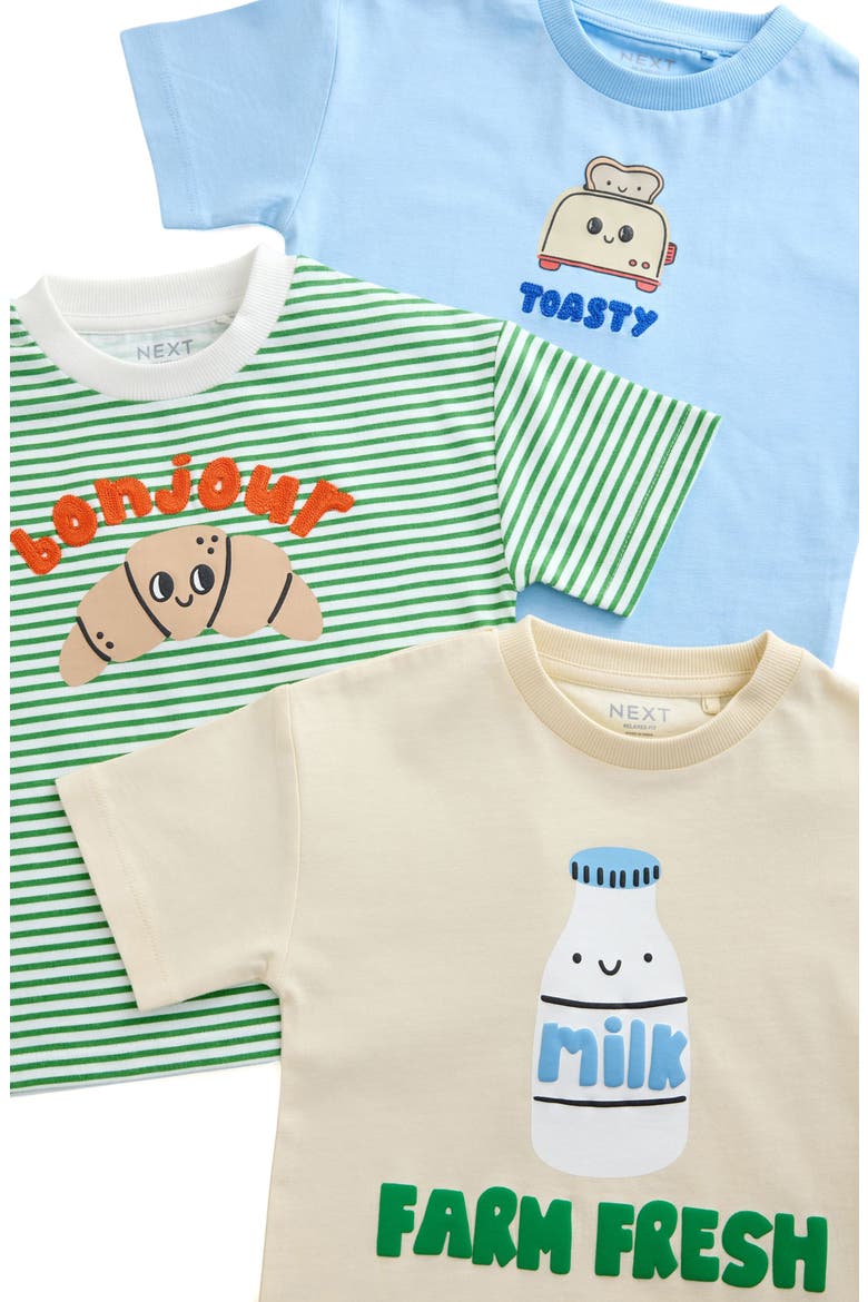 Kids' Assorted 3-Pack Breakfast Treats Embroidered Cotton Graphic T-Shirts, Alternate, color, BLUE