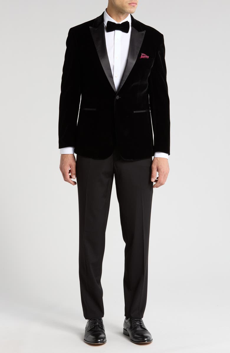 Gino Vitale Two-Piece Velvet Birdseye Lapel Slim Fit Tuxedo, Main, color, Black