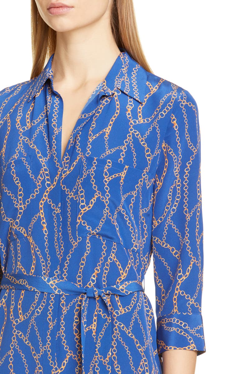 L'AGENCE Stella Chain Print Silk Shirtdress, Alternate, color, 