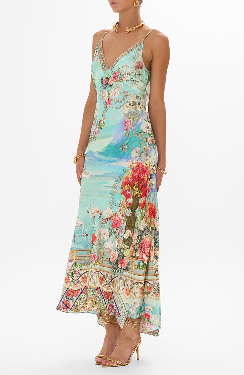 Camilla The Jewellery Museum Ruffle Trim Silk Slipdress, Main, color, The Jewellery Museum