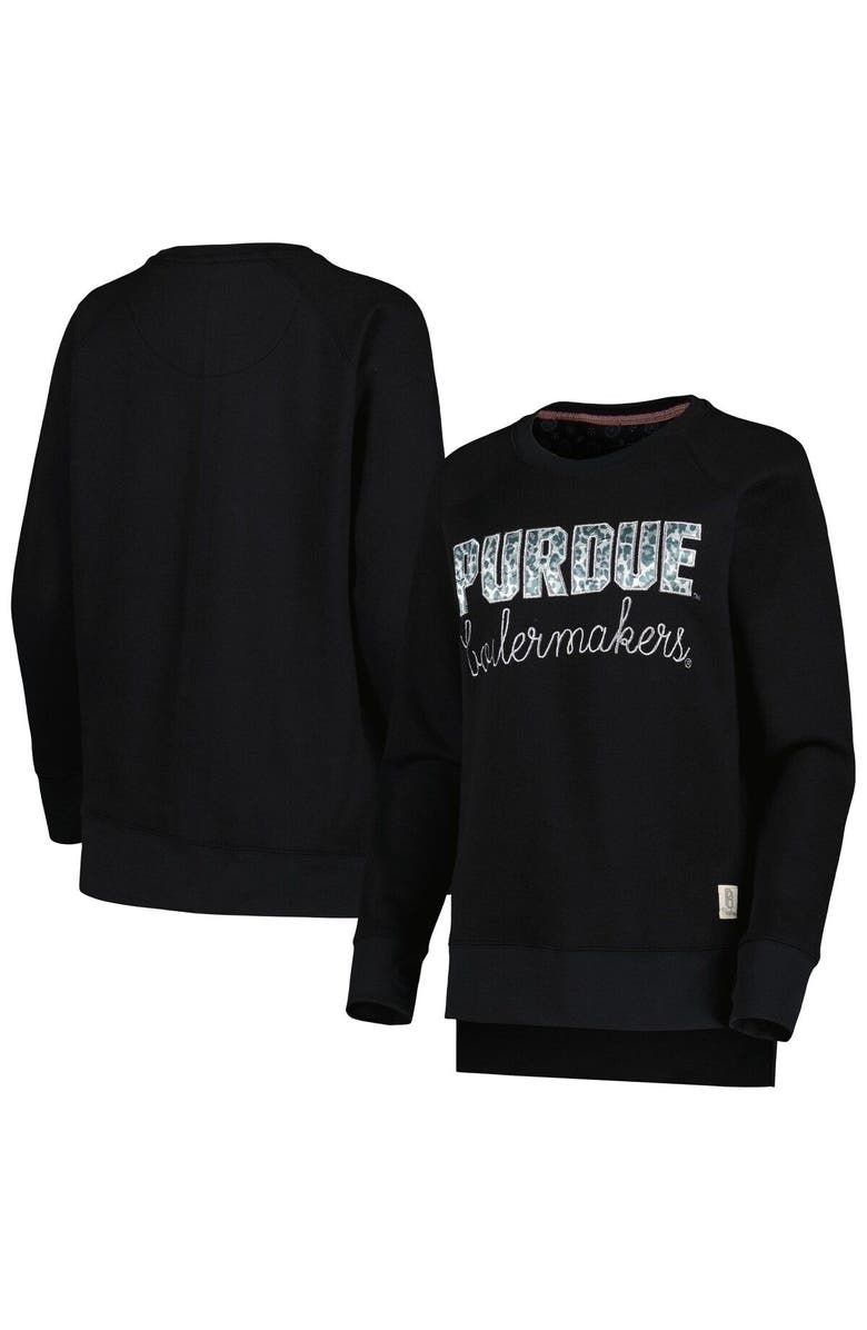 PRESSBOX Women's Pressbox Black Purdue Boilermakers Steamboat Animal Print Raglan Pullover Sweatshirt, Alternate, color, 