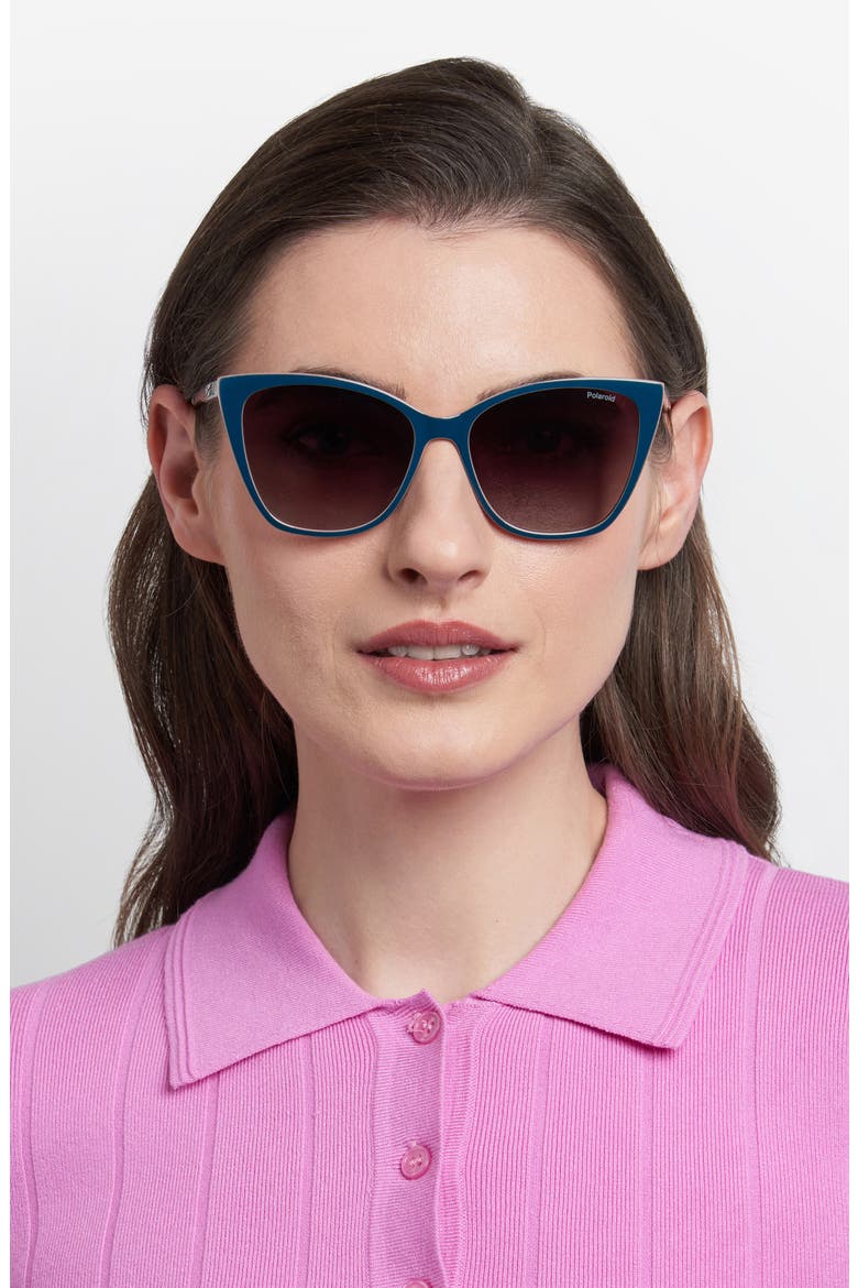 56mm Polarized Cat Eye Sunglasses, Alternate, color, TEAL PINK/ BROWN SF POLAR