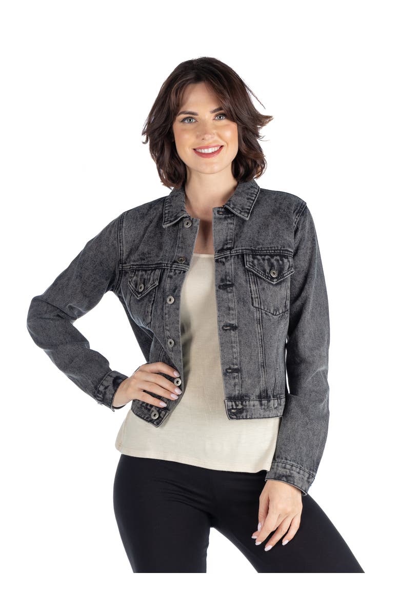 24seven Comfort Apparel Petites Timeless Denim Jacket, Main, color, Black