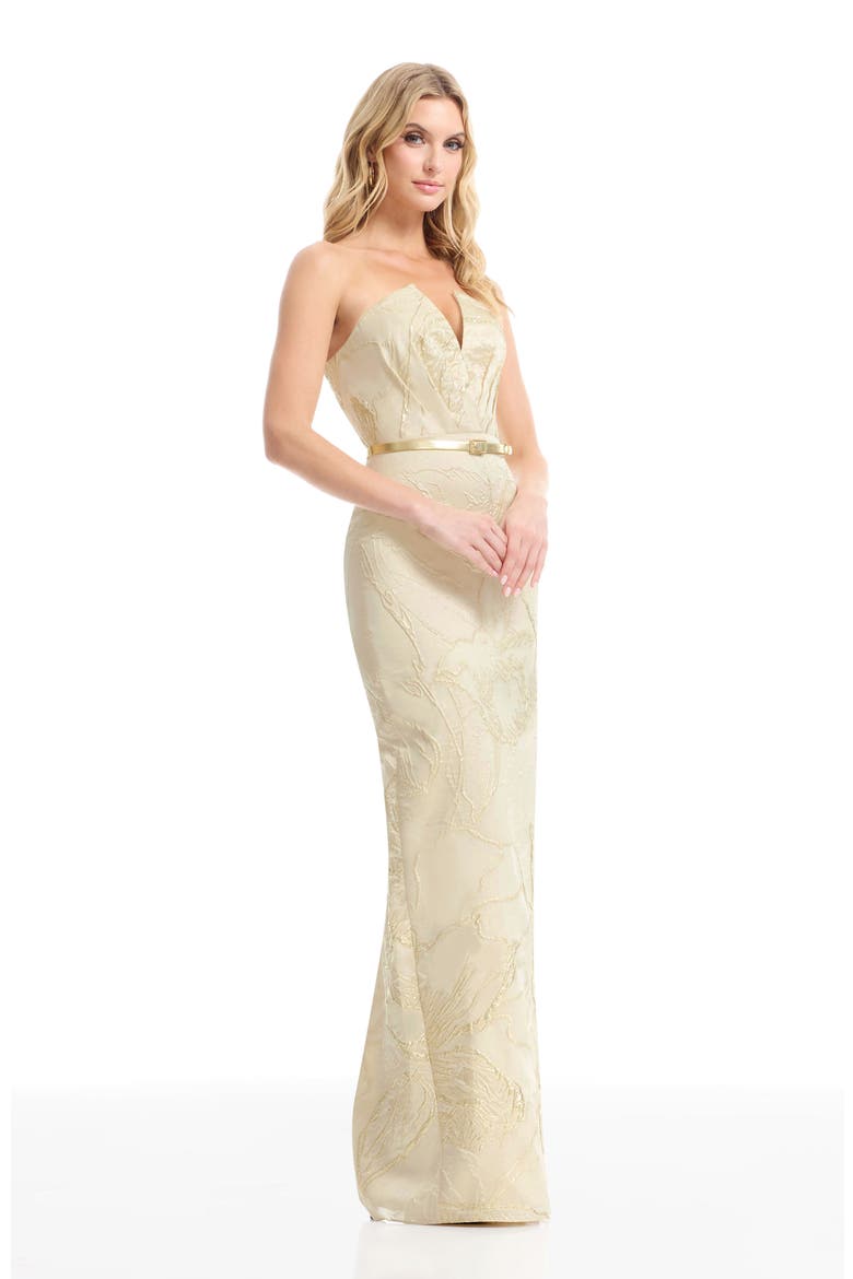 Kahlani Metallic Floral Jacquard Strapless Column Gown, Alternate, color, CHAMPAGNE MULTI