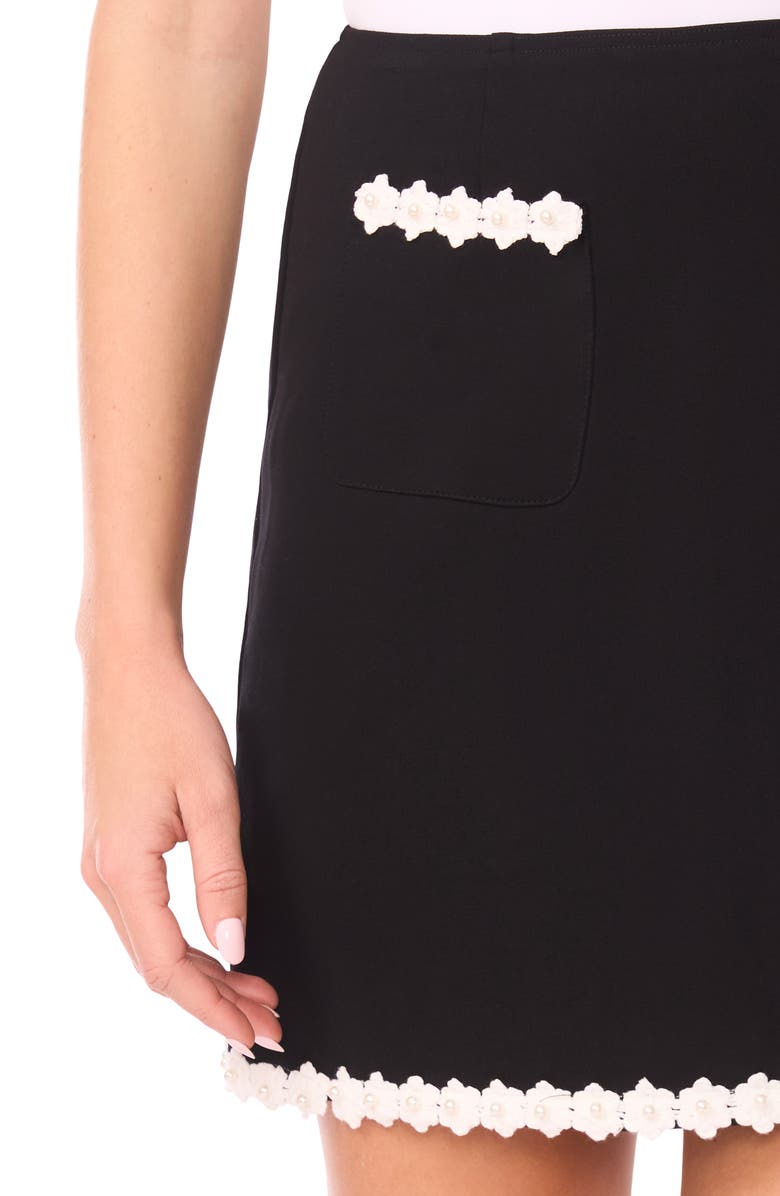 CeCe Faux Pearl Floral Trim Miniskirt, Alternate, color, Rich Black