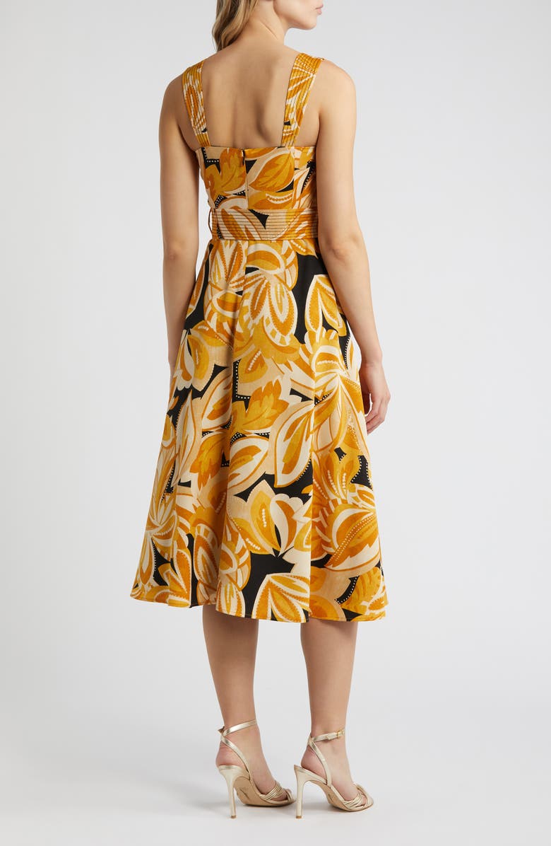 Tahari ASL Abstract Floral Belted Midi Dress, Alternate, color,