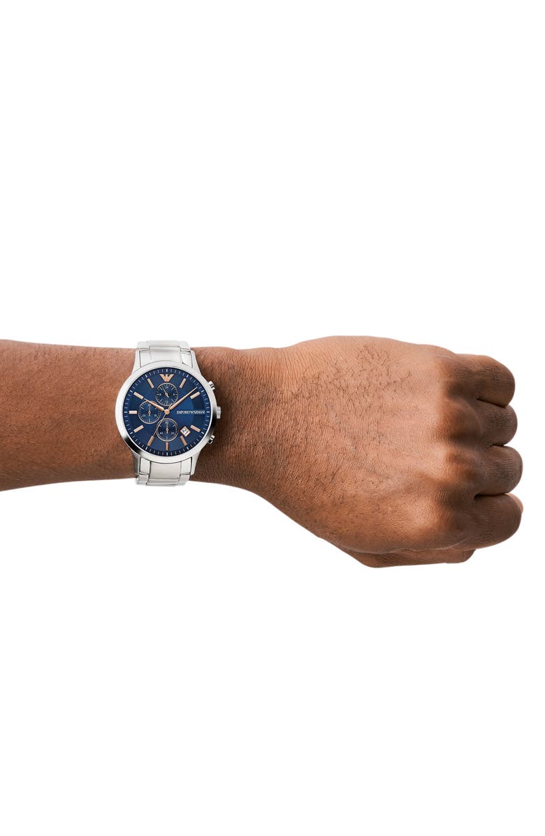 Emporio Armani Renato Chronograph Bracelet Watch, 43mm, Alternate, color, Silver