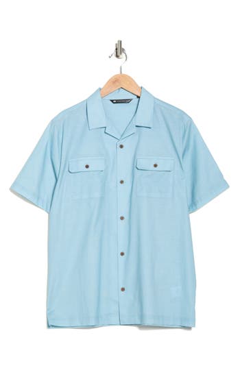 Travismathew Windy Bay Short Sleeve Button-up Shirt In Blue