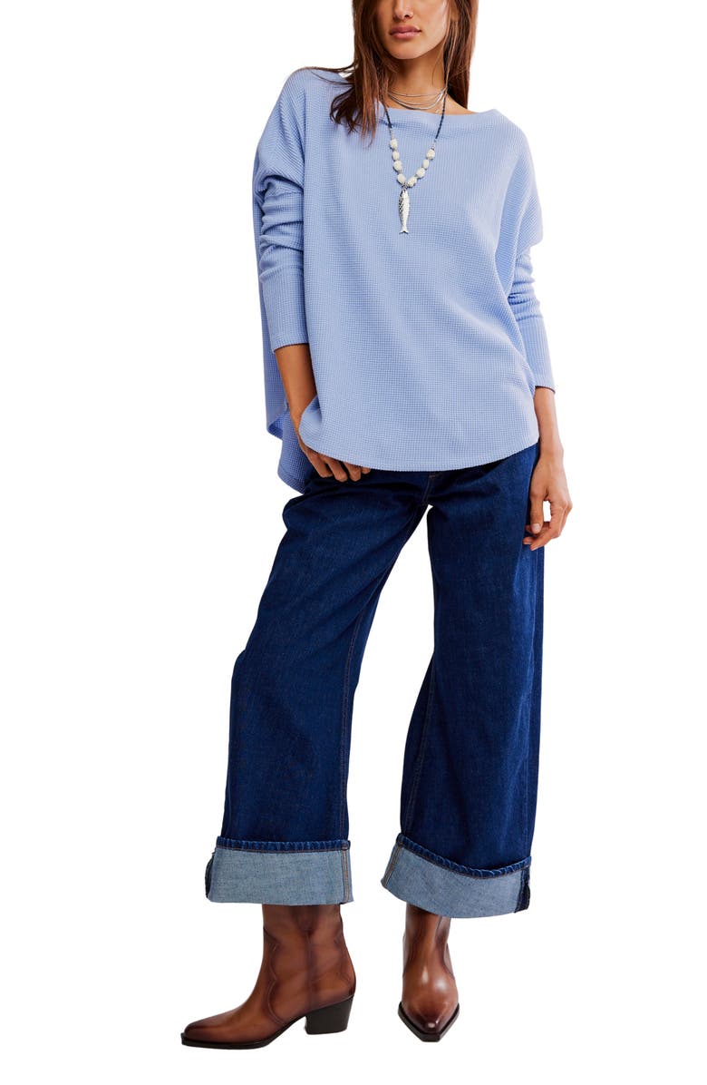 Free People Latte Blue Oversize Thermal Top, Alternate, color, Dawn Breeze