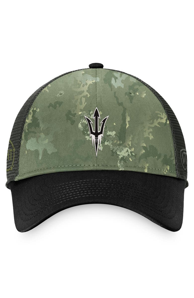 TOP OF THE WORLD Men's Top of the World Hunter Green/Gray Arizona State Sun Devils OHT Military Appreciation Unit Trucker Adjustable Hat, Alternate, color, 