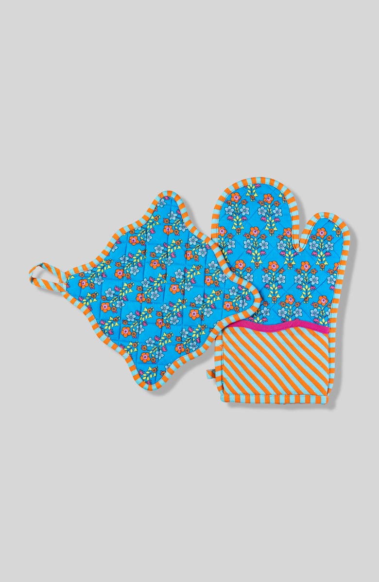 Furbish Blue Pot Holder & Oven Mitt, Main, color,