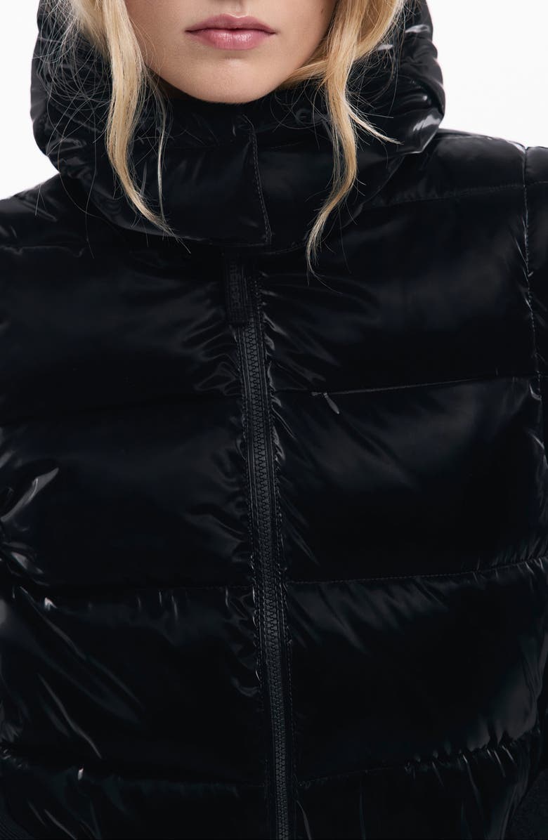 Desigual Convertible Quilted Puffer Jacket with Removable Hood, Alternate, color, Black