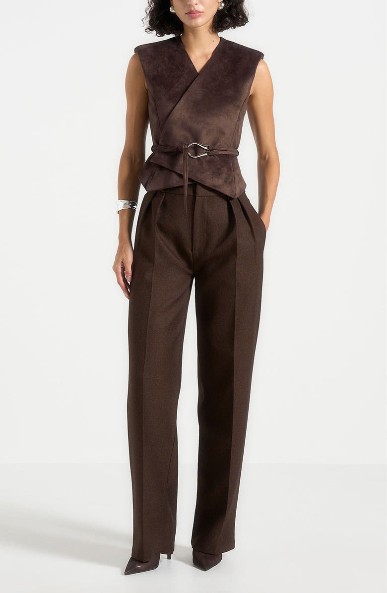 Manière De Voir Jeanne Suede Wrap Waistcoat with Belt, Alternate, color, Brown