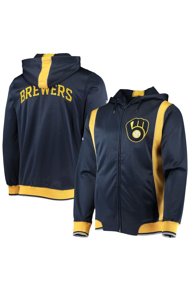 STITCHES Men's Stitches Navy/Gold Milwaukee Brewers Team Full-Zip Hoodie, Main, color, 