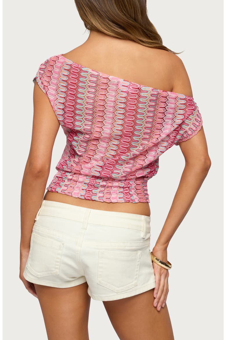 Taniya Off the Shoulder Zigzag Knit Crop Top, Alternate, color, PINK