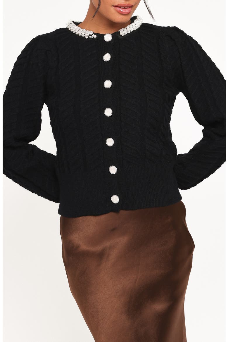 Sheena Rhinestone Button Cardigan, Main, color, BLACK