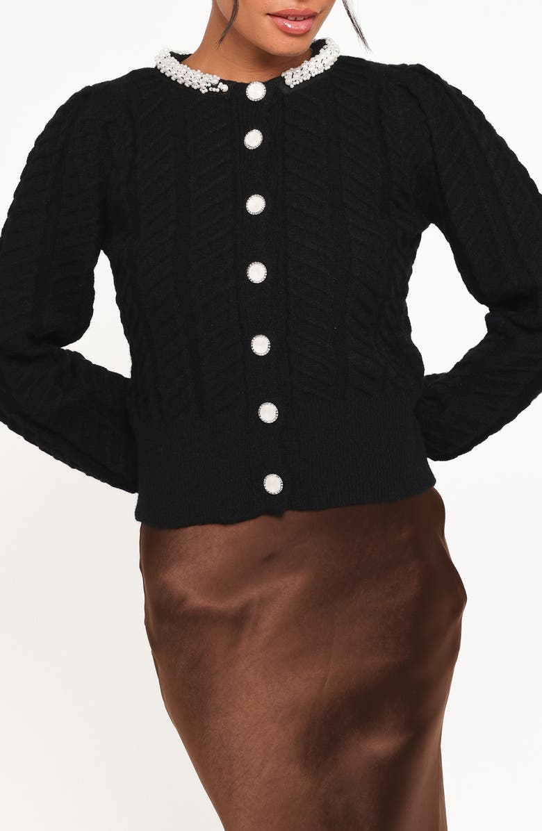 Petal & Pup Sheena Rhinestone Button Cardigan, Main, color, Black
