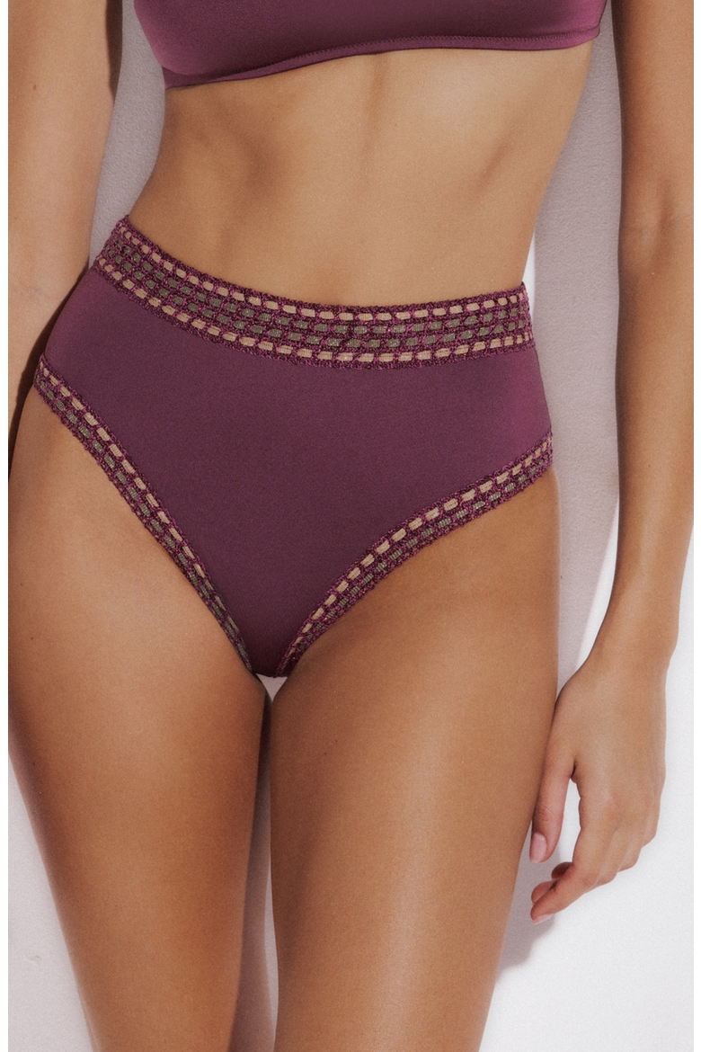 Zoe High Waisted Bikini Bottom with Crocheted Border, Main, color, Rasberry