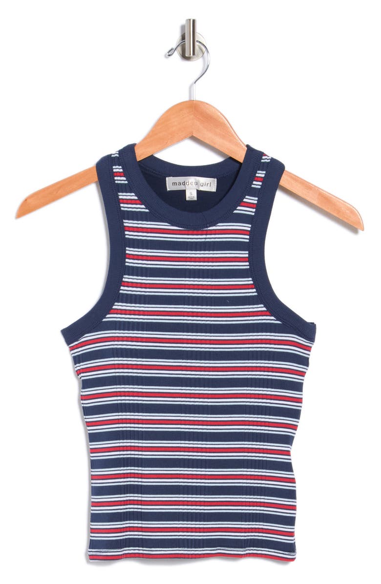 Madden Girl Stripe Rib Tank, Main, color, Navy Combo