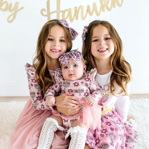 Sweet Wink Hanukkah Long Sleeve Tutu Bodysuit In Pink