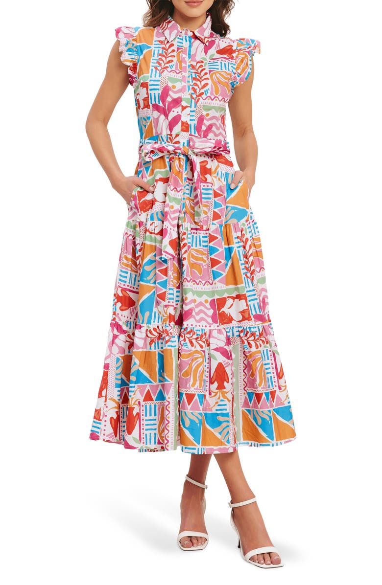FLYING TOMATO Printed Maxi Shirtdress, Main, color, Multi Print