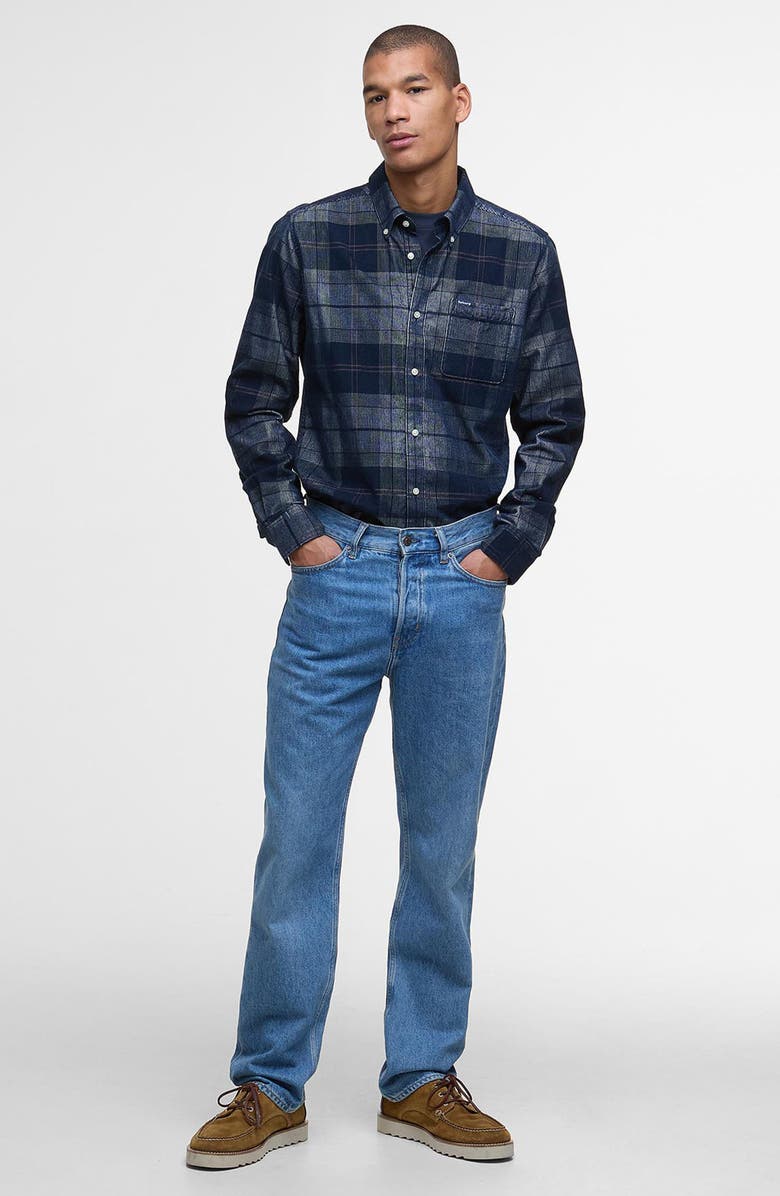 Barbour Blair Tailored Fit Plaid Cotton Corduroy Button-Down Shirt, Alternate, color, Riverstone Tartan