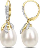 Julianna B. Pearl & Diamond Leverback Earrings 14k