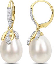Julianna B. Pearl & Diamond Leverback Earrings 14k