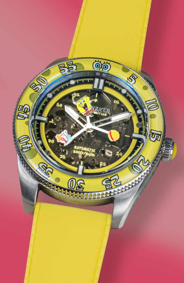 SPINNAKER x SpongeBob SquarePants Croft Midsize Automatic Rubber Strap Watch, 40mm, Alternate, color, 