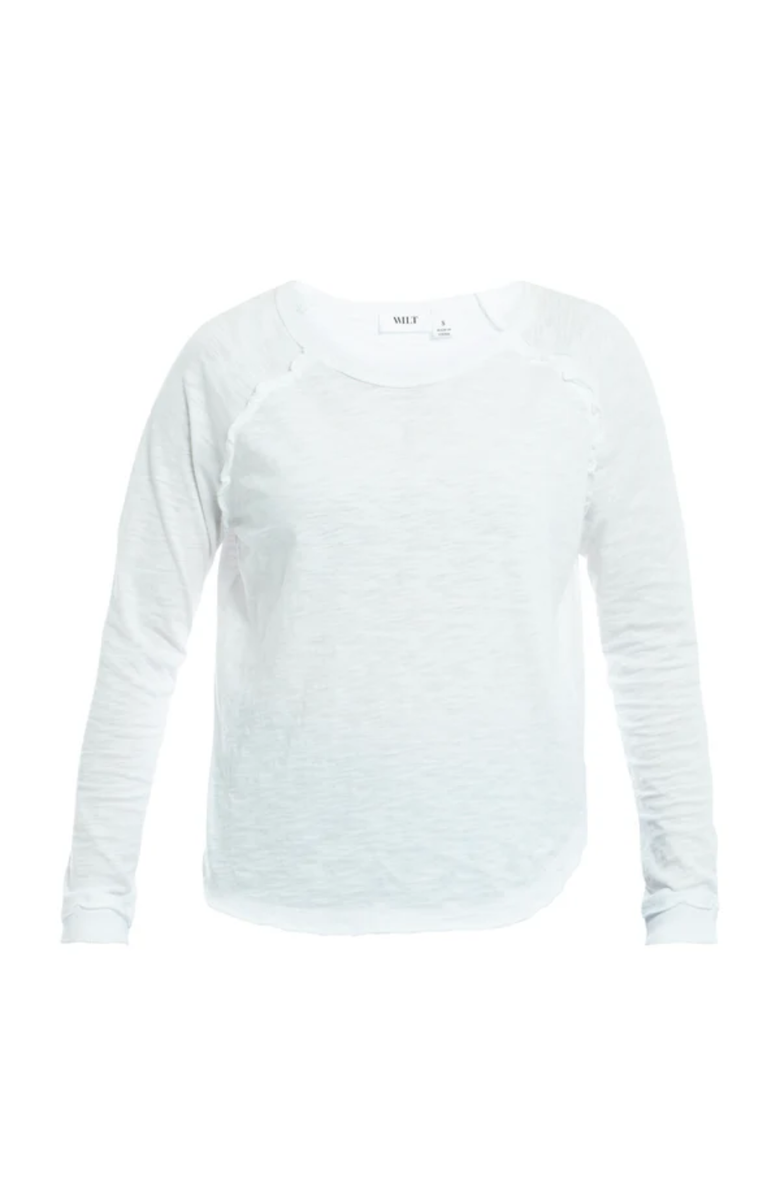 WILT Clothing Raglan Long Sleeve Tee with Ruffle Detail, Alternate, color, White