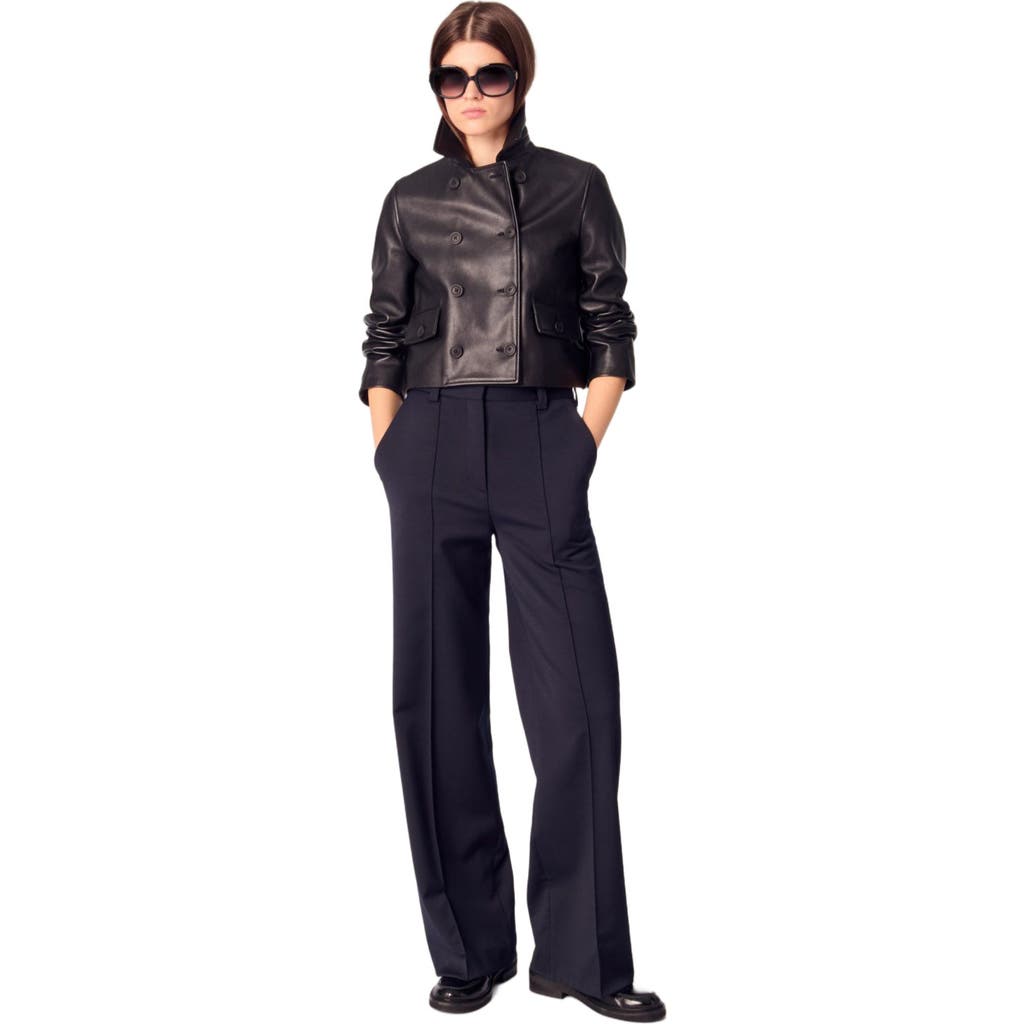 Maje Suit Trousers With Pintucks In Navy
