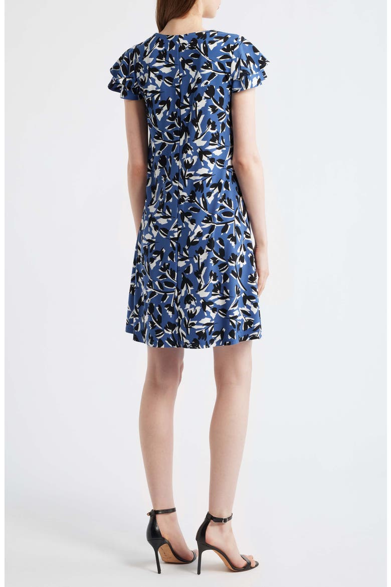 Abstract Floral Print V-Neck Swing Dress, Alternate, color, BLUE JAY MULTI
