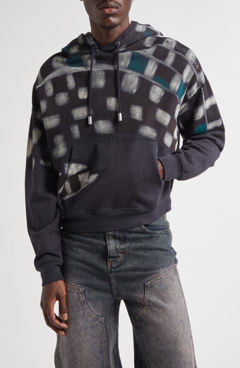 Oversize Asymmetric Check Cotton Hoodie