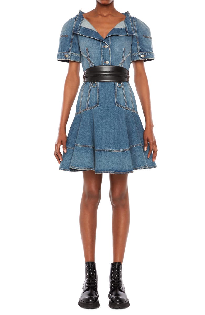McQueen Alexander McQueen Denim Ruffle Minidress, Main, color, 