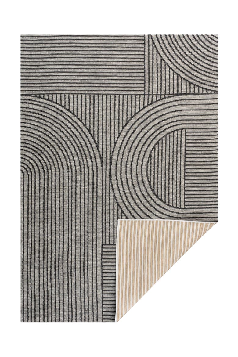 Zephyr Mid-Century Modern Arch Stripe Reversible Machine-Washable Indoor/Outdoor Area Rug, Main, color, Cream/Beige