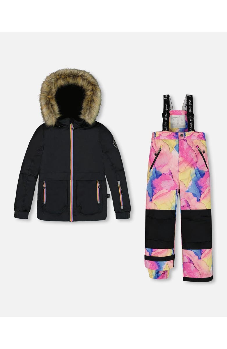 Deux par Deux Girl's Two Piece Snowsuit Black With Printed Multicolor, Main, color,