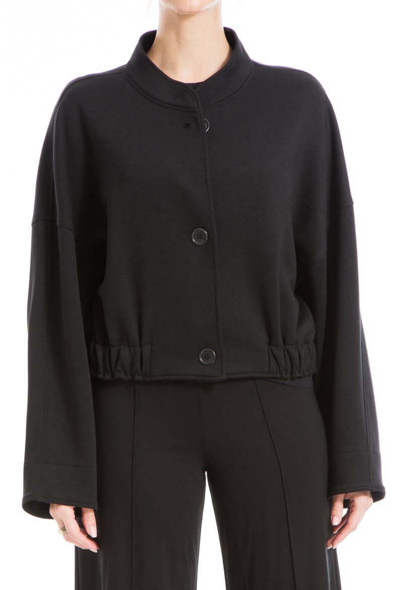 Brushed Knit Cropped Bomber Jacket, Alternate, color, BLACK