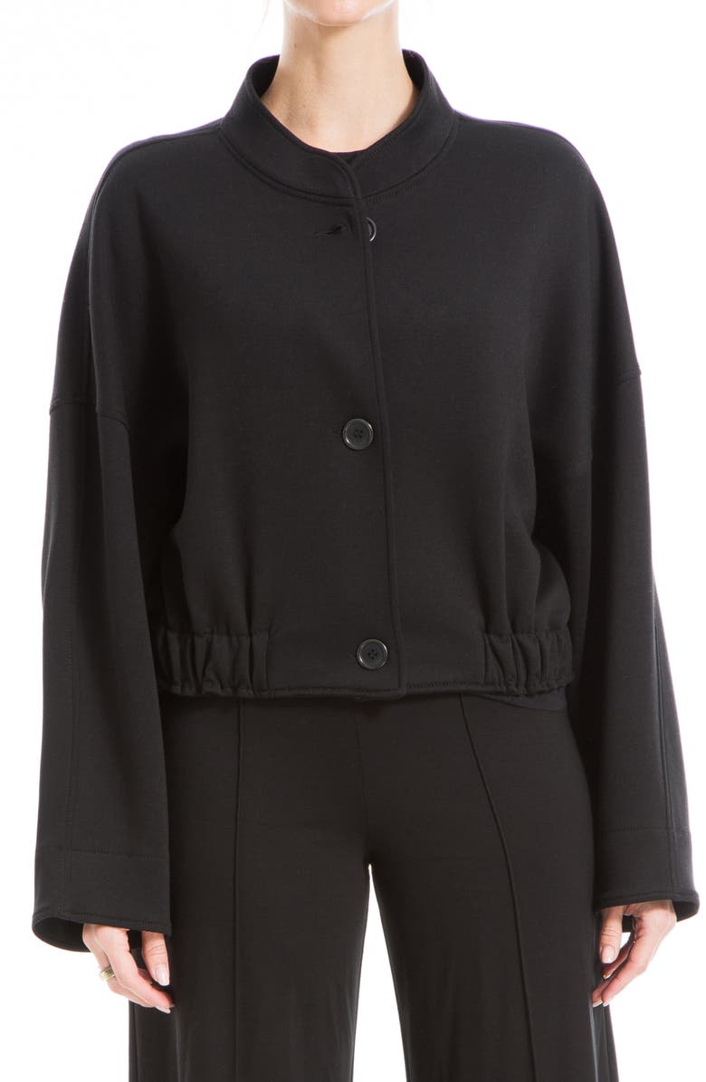 MAX STUDIO Brushed Knit Cropped Bomber Jacket, Alternate, color, Black