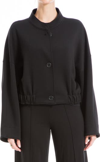 Brushed Knit Cropped Bomber Jacket